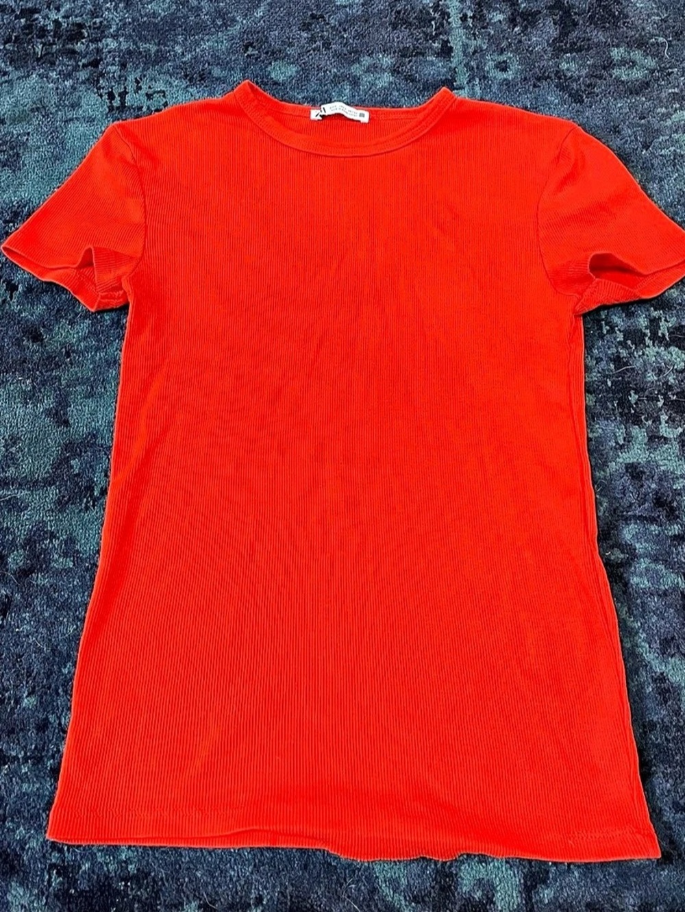 Zara Ribbed Short Sleeve Tee in Orange Size Small Issue